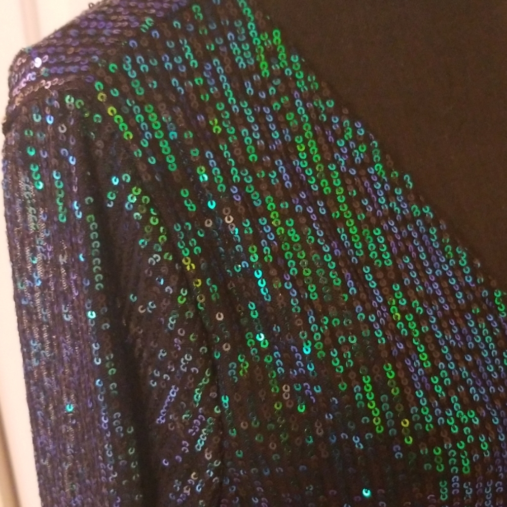 Green Sequins Party Ruched Long Sleeve Dress - Picture 9 of 9